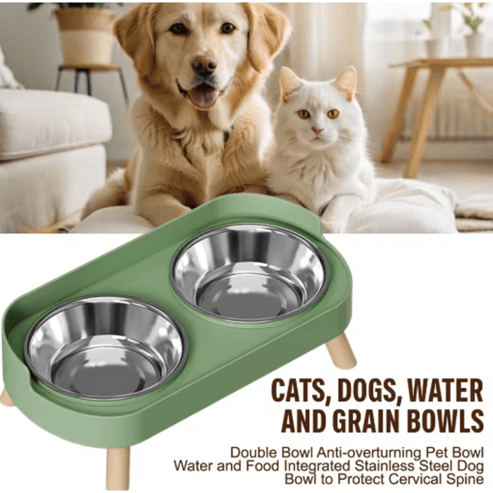 Elevated Stainless Steel Pet Feeder AntiSlip Dual Bowl For Cats Dogs 9