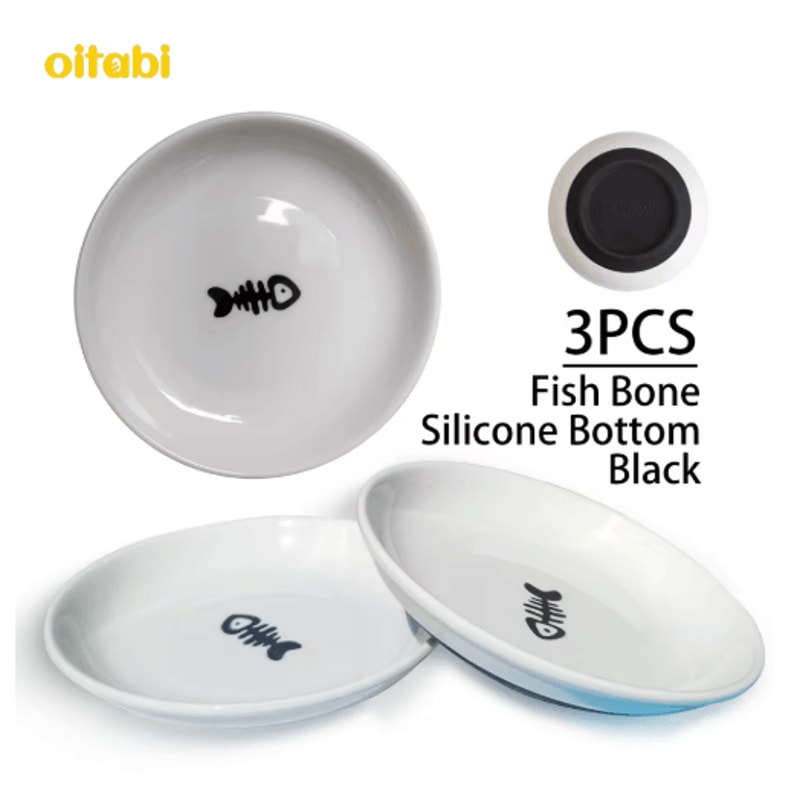 Oitabi 3PCS Ceramic Cat Bowl Set Anti Whisker Fatigue Shallow Food Dishes For Cats 1
