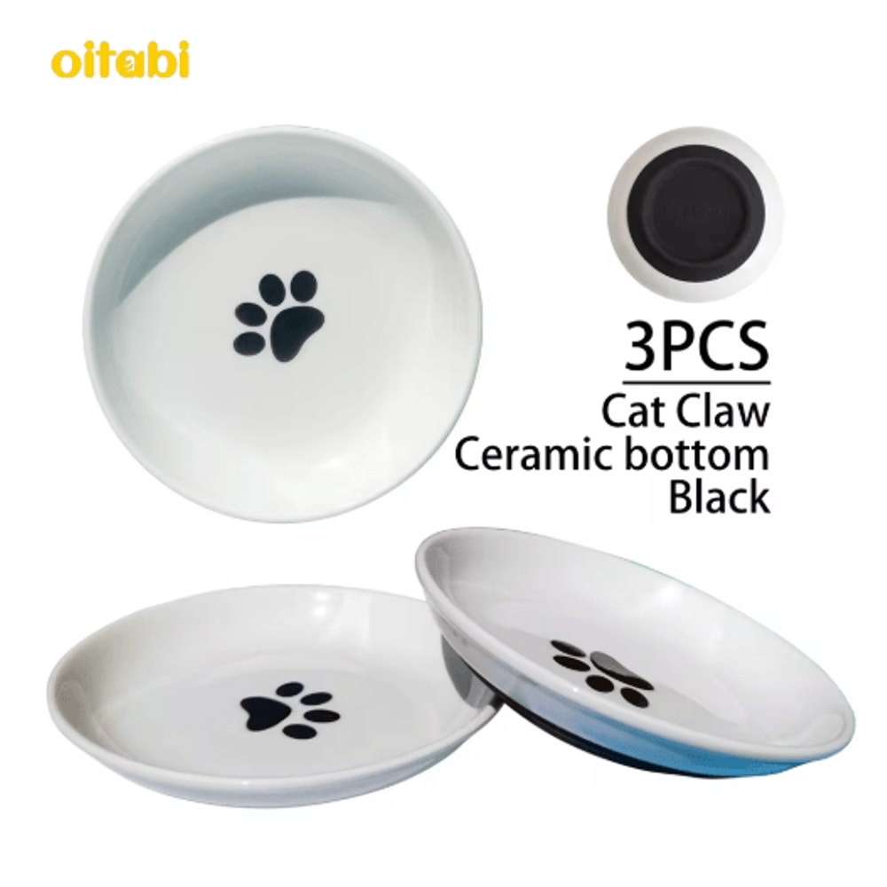 Oitabi 3PCS Ceramic Cat Bowl Set Anti Whisker Fatigue Shallow Food Dishes For Cats 2