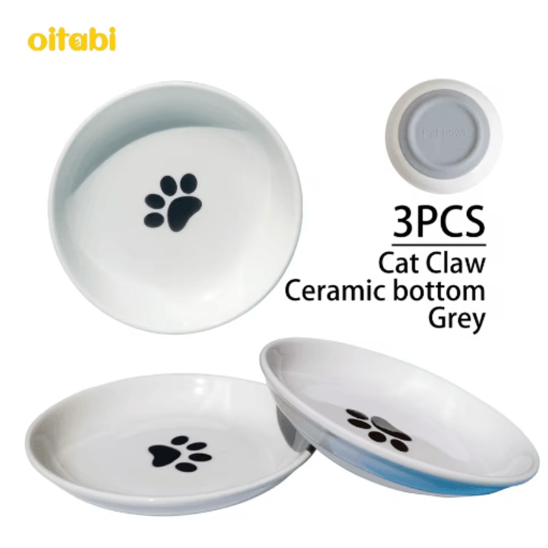 Oitabi 3PCS Ceramic Cat Bowl Set Anti Whisker Fatigue Shallow Food Dishes For Cats 4