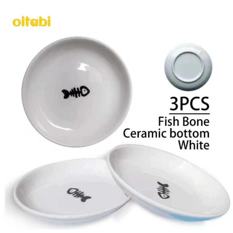 Oitabi 3PCS Ceramic Cat Bowl Set Anti Whisker Fatigue Shallow Food Dishes For Cats 5
