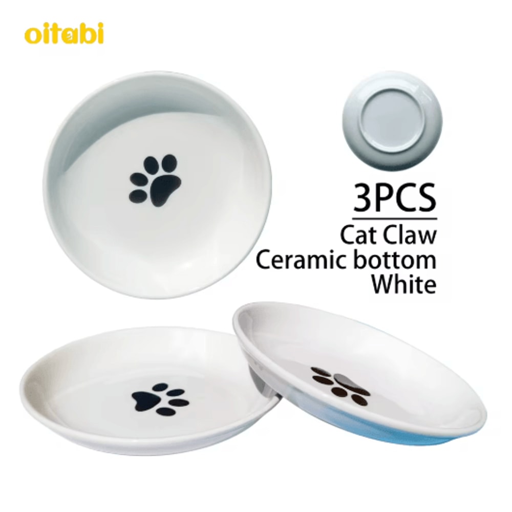 Oitabi 3PCS Ceramic Cat Bowl Set Anti Whisker Fatigue Shallow Food Dishes For Cats 6