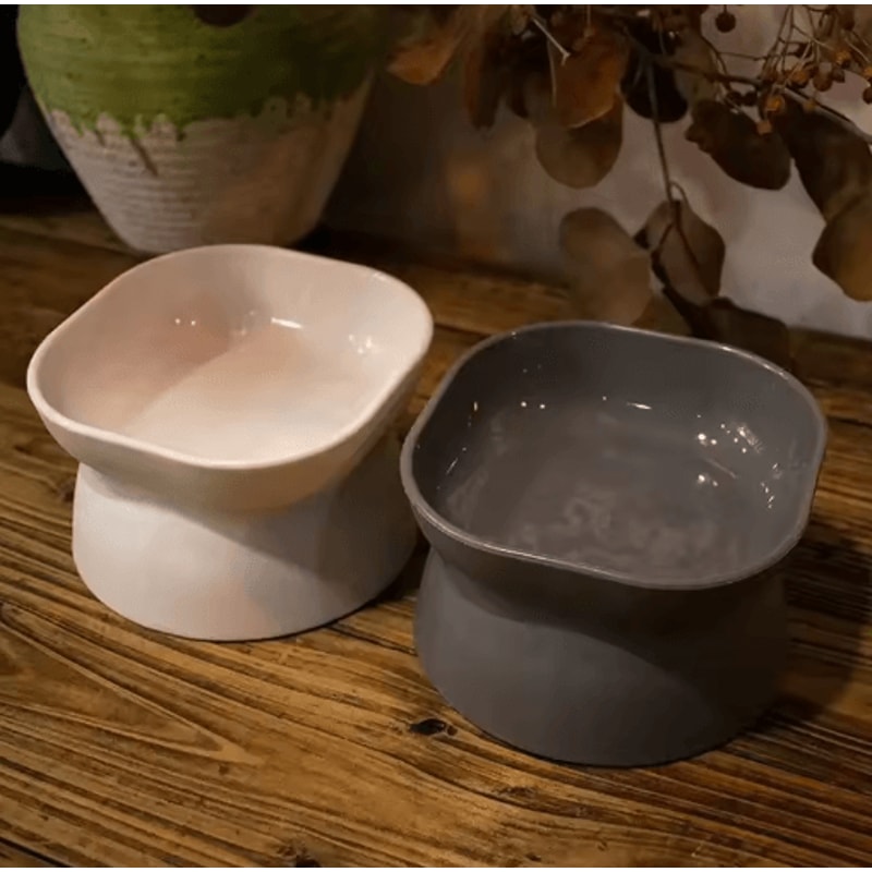 Elevated AntiRollover Cat Bowl Neck Protection Pet Feeding Bowl With Large Opening 0
