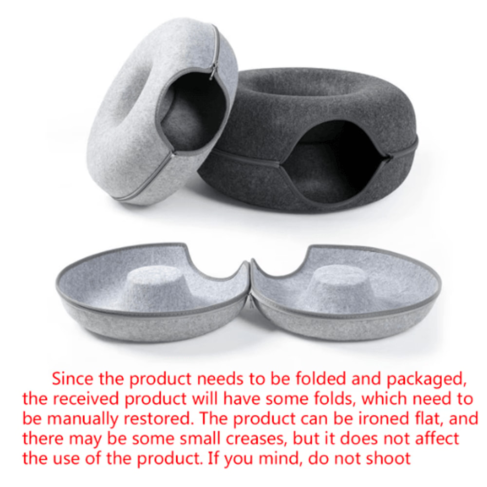 Interactive Felt Cat Tunnel Bed Round Donut Nest Scratcher Play House For Cats 6