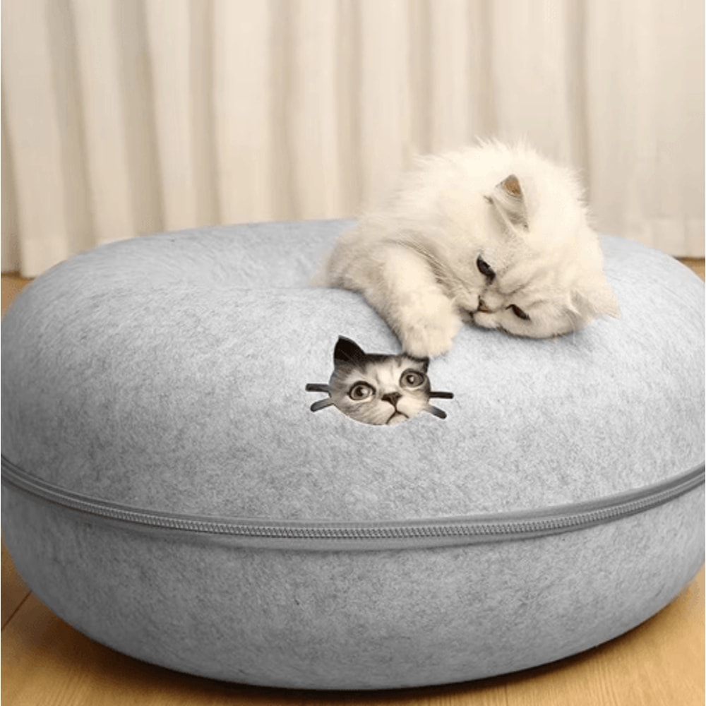 Interactive Felt Cat Tunnel Bed Round Donut Nest Scratcher Play House For Cats 8