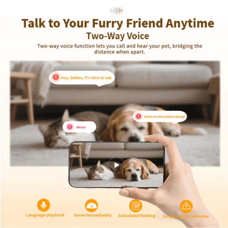 Smart Automatic Pet Feeder With 1080P HD Camera Elevated WiFi Cat Dog Food Dispenser 3