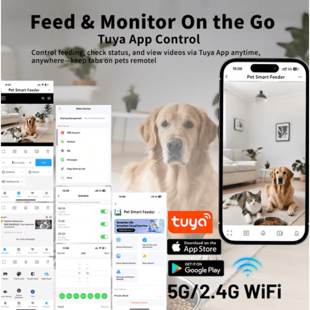 Smart Automatic Pet Feeder With 1080P HD Camera Elevated WiFi Cat Dog Food Dispenser 5