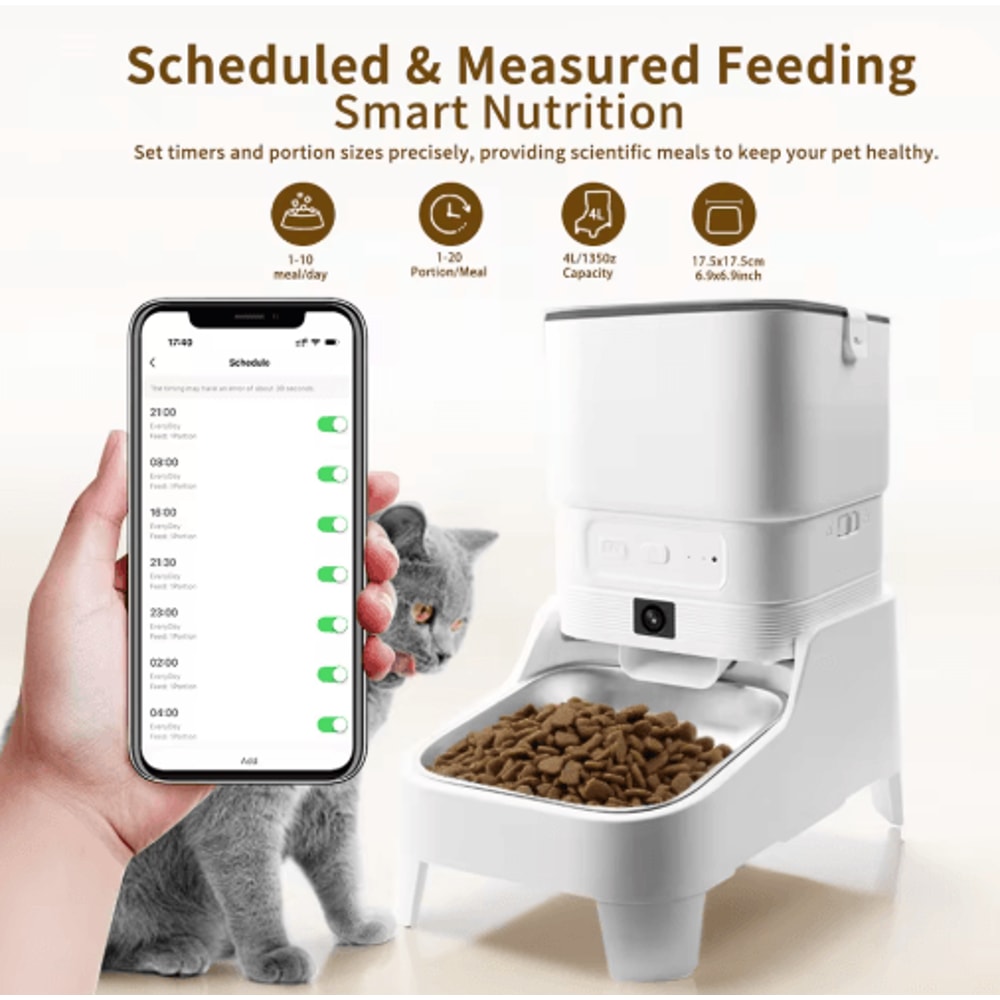 Smart Automatic Pet Feeder With 1080P HD Camera Elevated WiFi Cat Dog Food Dispenser 6