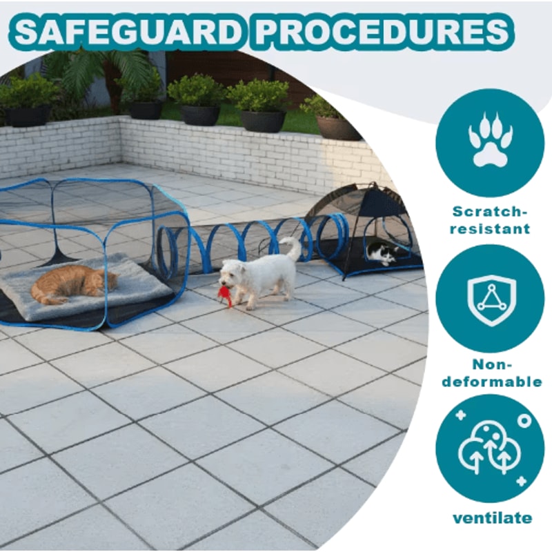 3in1 Portable Pet Playpen With Tunnel Mesh Playhouse Fence For Cats Small Animals 2
