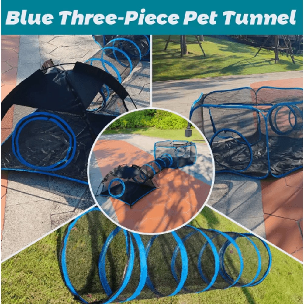 3in1 Portable Pet Playpen With Tunnel Mesh Playhouse Fence For Cats Small Animals 3