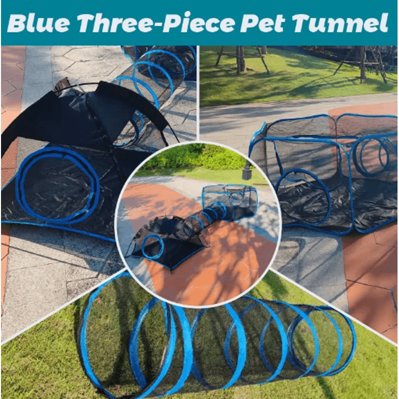 3in1 Portable Pet Playpen With Tunnel Mesh Playhouse Fence For Cats Small Animals 3