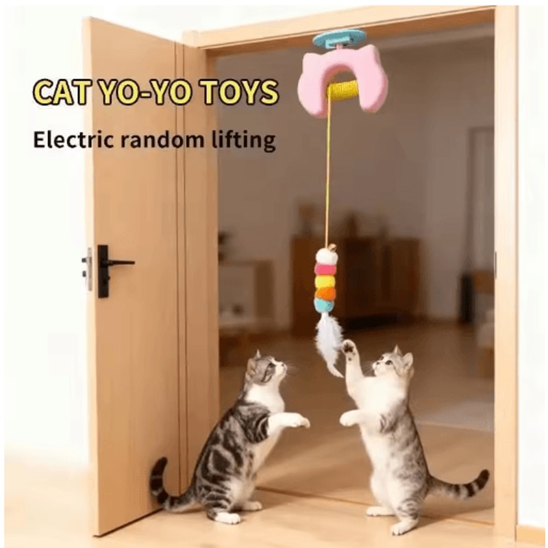 Smart Hanging Door Cat Toy Automatic Swing Feather Teaser With Dual Ropes 11