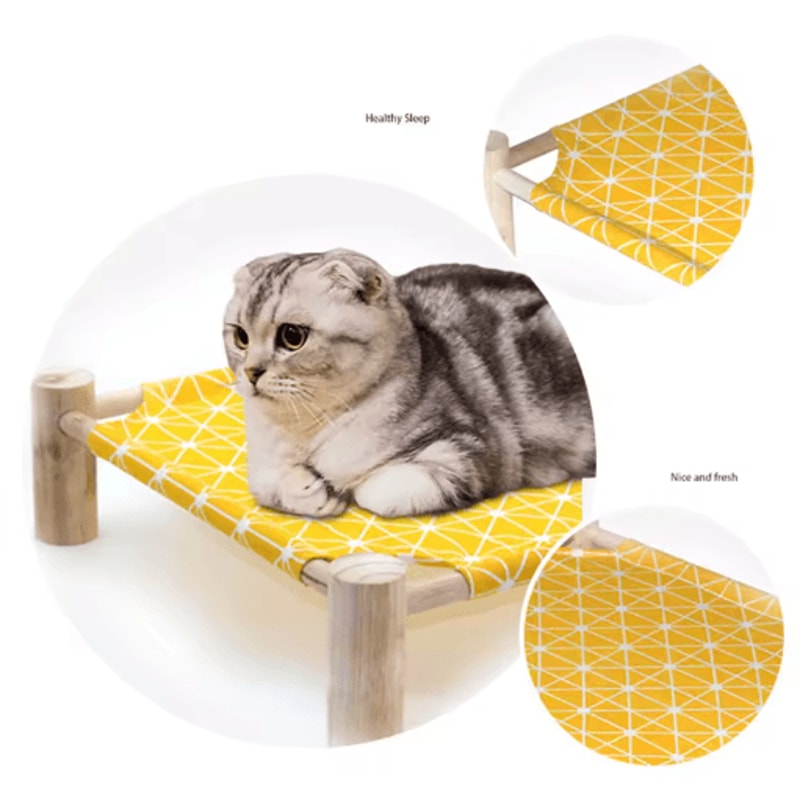 Outdoor Canvas Cat Hammock Bed Breathable Wooden Frame Pet Lounge For Cats Small Dogs 13