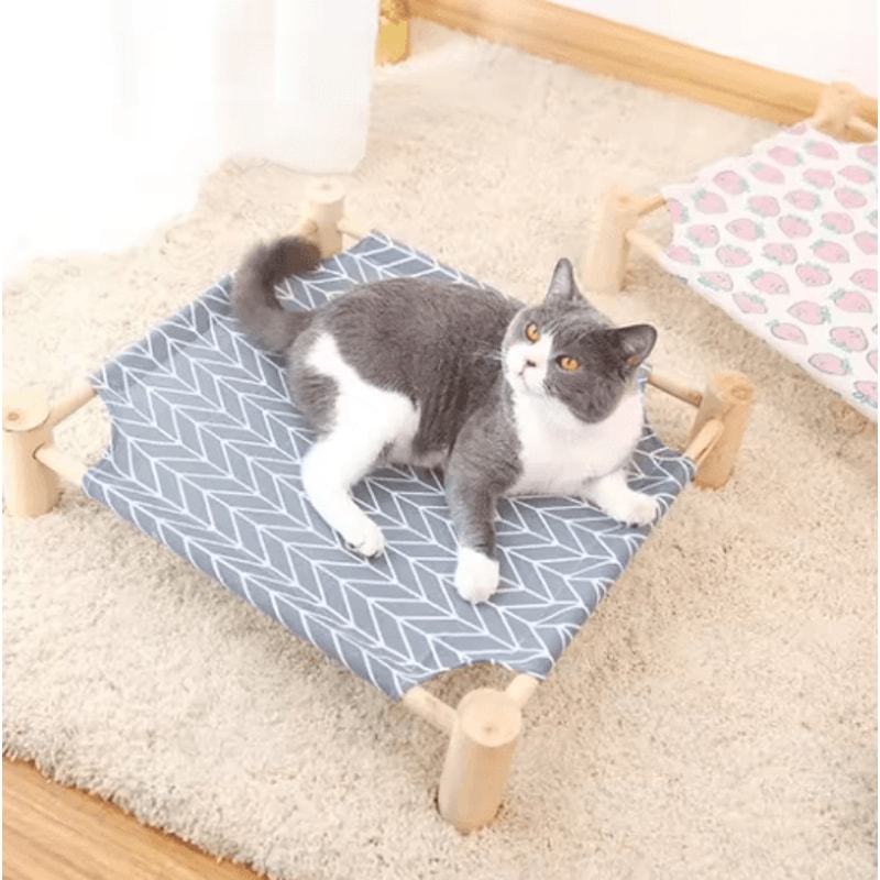 Outdoor Canvas Cat Hammock Bed Breathable Wooden Frame Pet Lounge For Cats Small Dogs 0