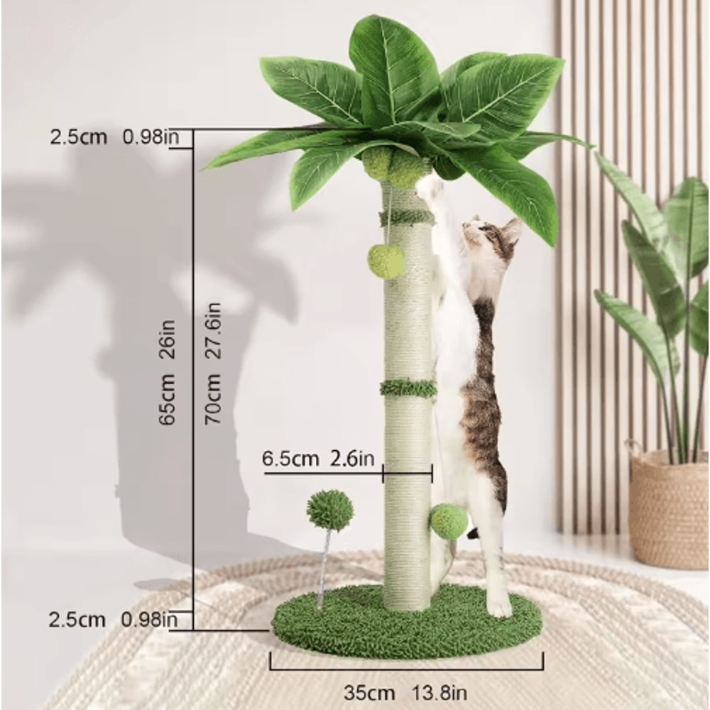 65cm Cat Scratching Post Tree Sisal Rope Scratcher With Interactive Ball Toys 5
