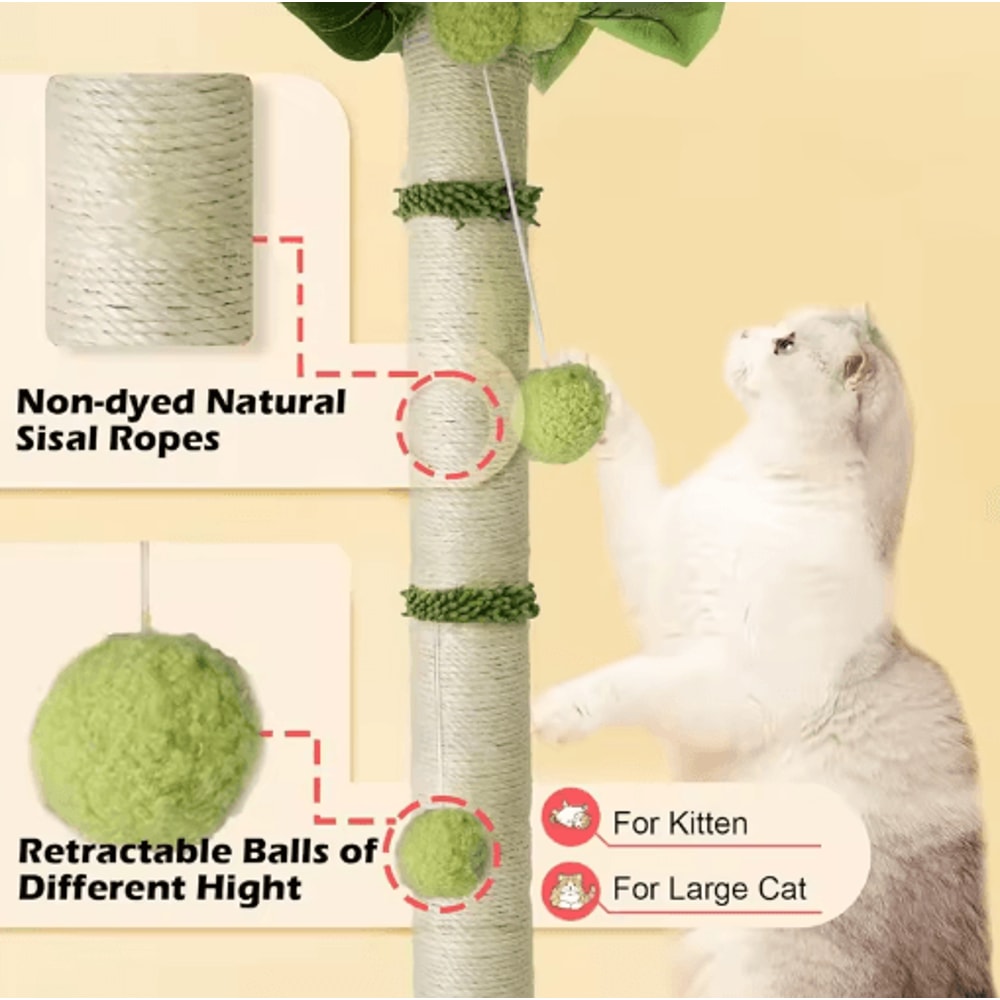 65cm Cat Scratching Post Tree Sisal Rope Scratcher With Interactive Ball Toys 8