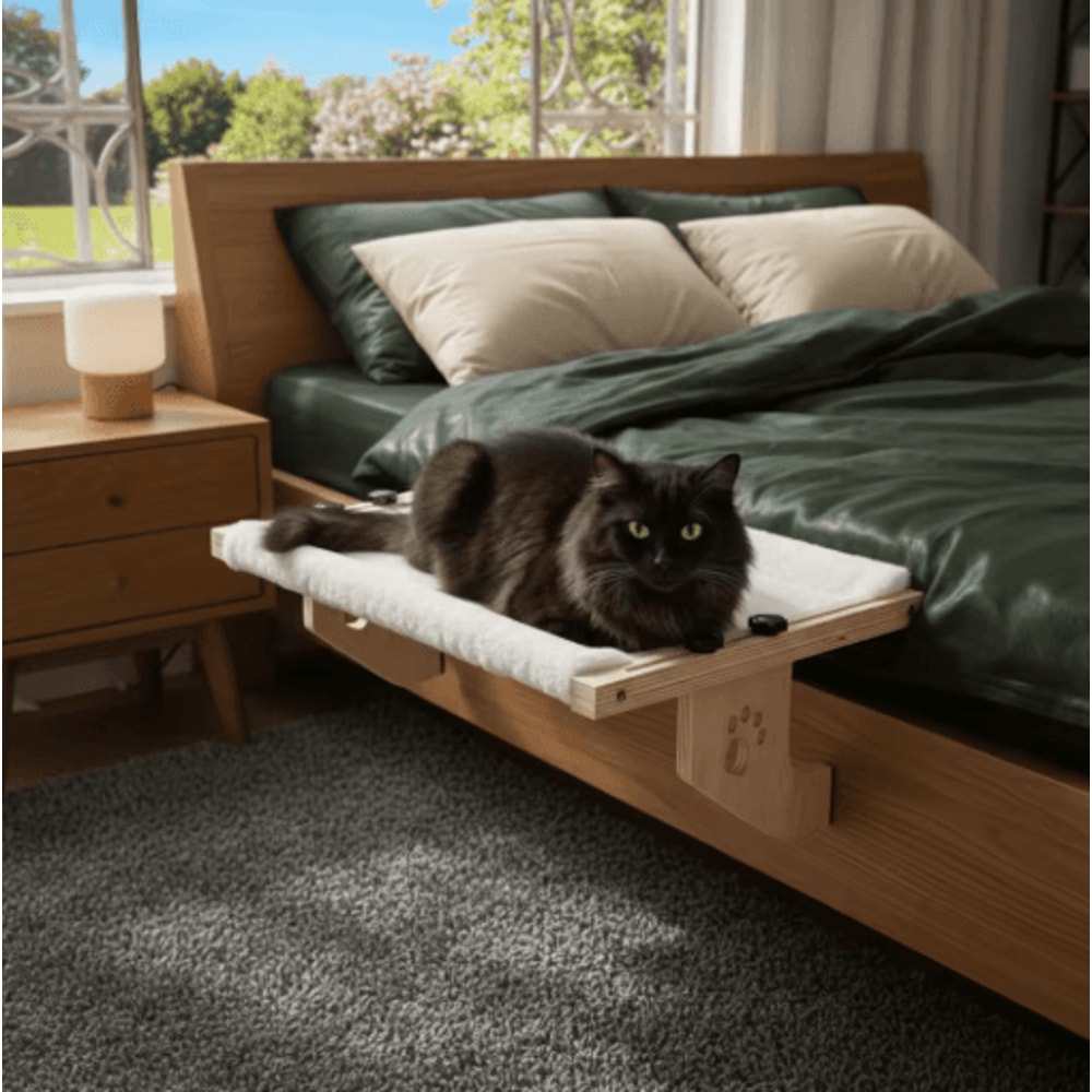 Wooden Frame Cat Window Hammock Detachable Paw Print Hanging Cat Bed 6