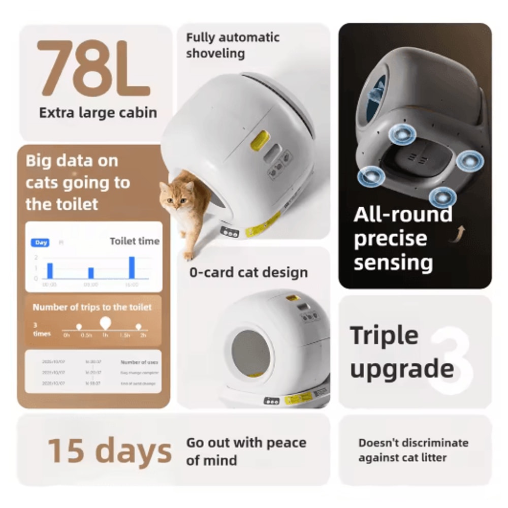 78L Automatic SelfCleaning Cat Litter Box Smart Enclosed Litter Tray With App Control 7