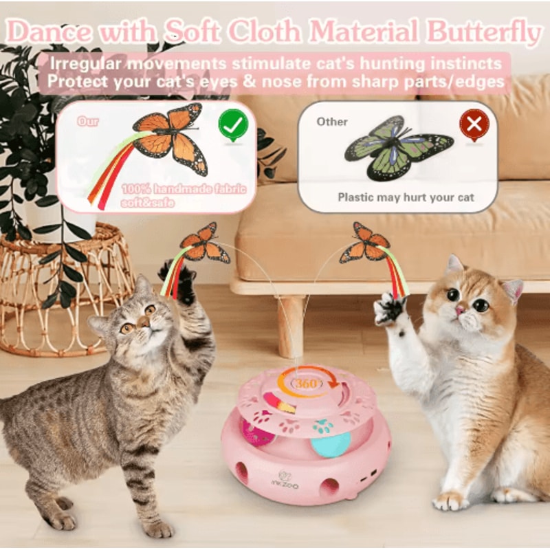 INKZOO 4in1 Interactive Cat Toy Automatic WhackAMole Butterfly Track Ball Play Center 12