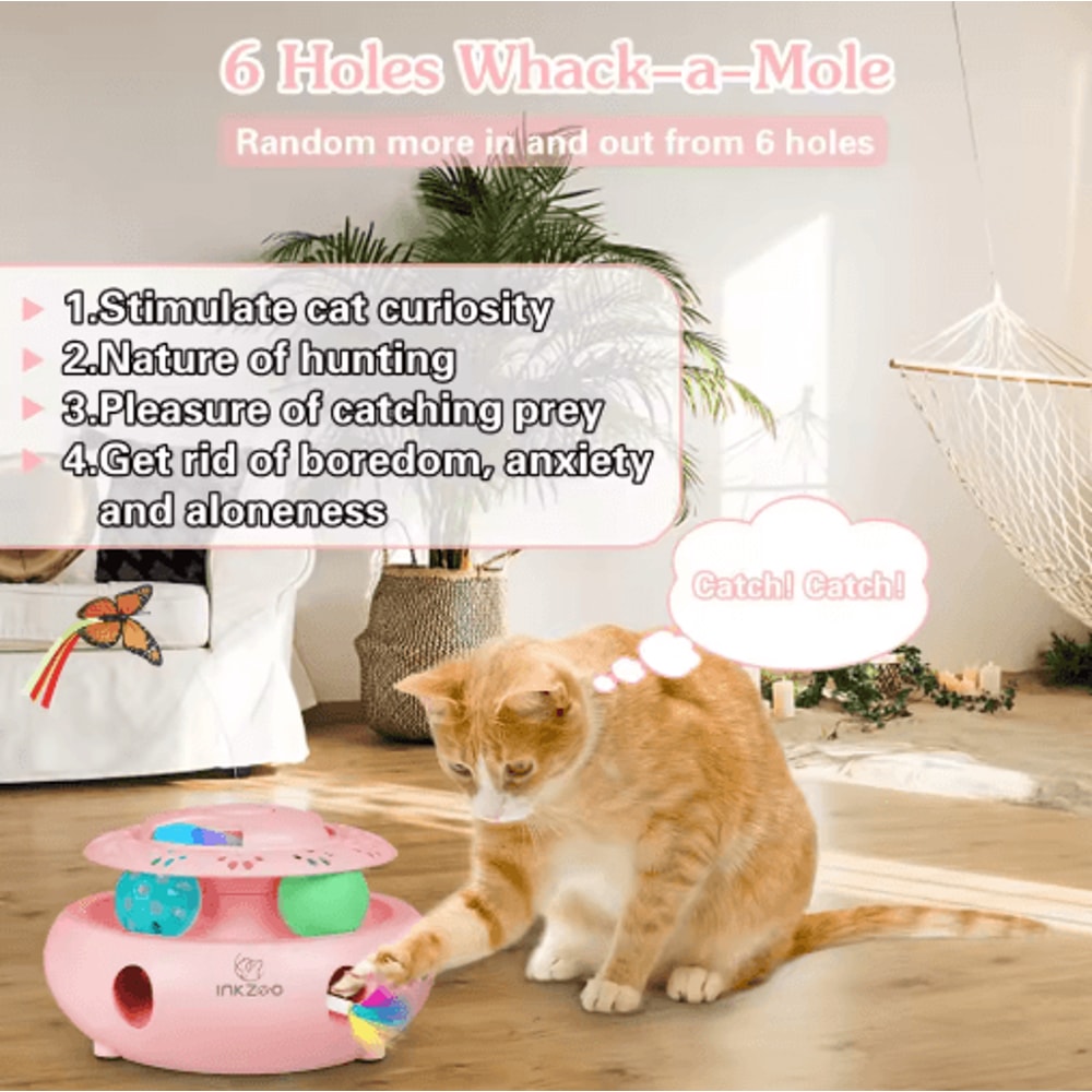 INKZOO 4in1 Interactive Cat Toy Automatic WhackAMole Butterfly Track Ball Play Center 13