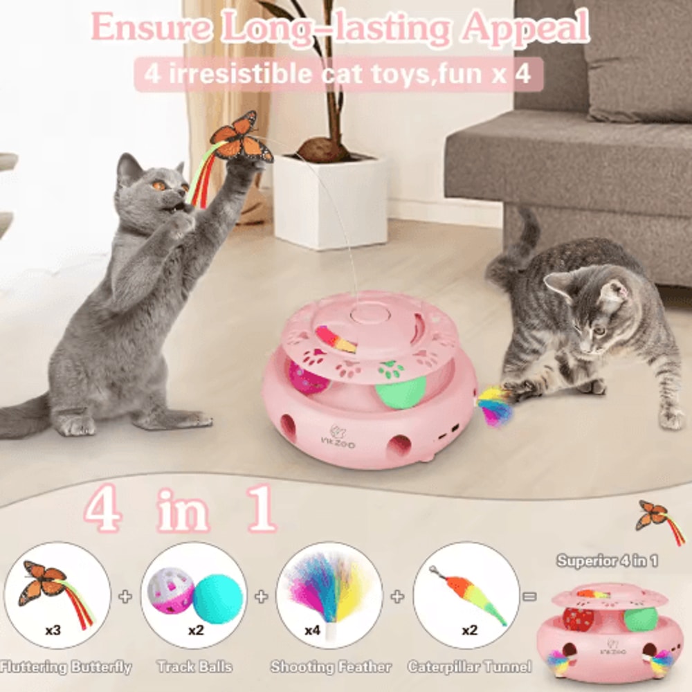 INKZOO 4in1 Interactive Cat Toy Automatic WhackAMole Butterfly Track Ball Play Center 14