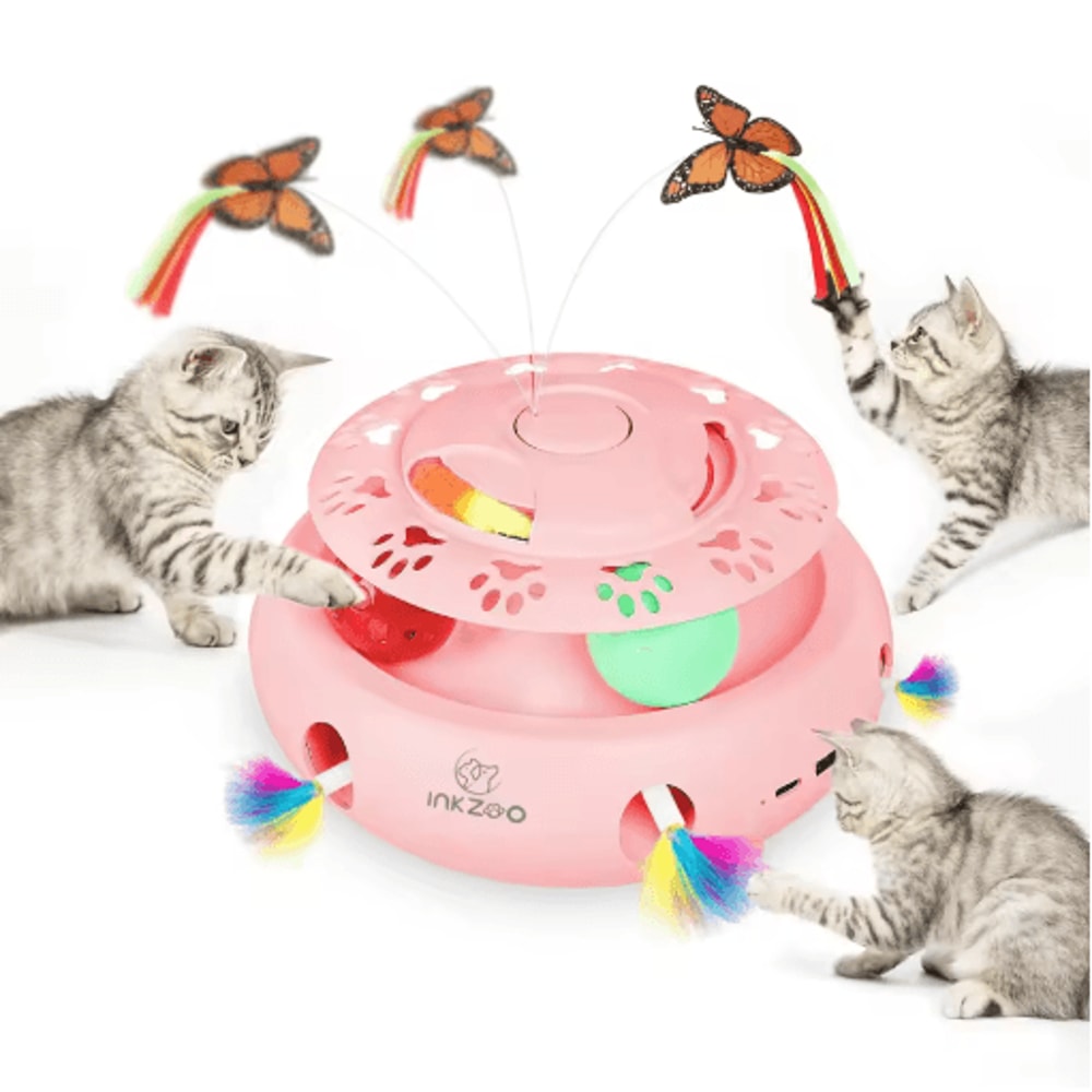 INKZOO 4in1 Interactive Cat Toy Automatic WhackAMole Butterfly Track Ball Play Center 0