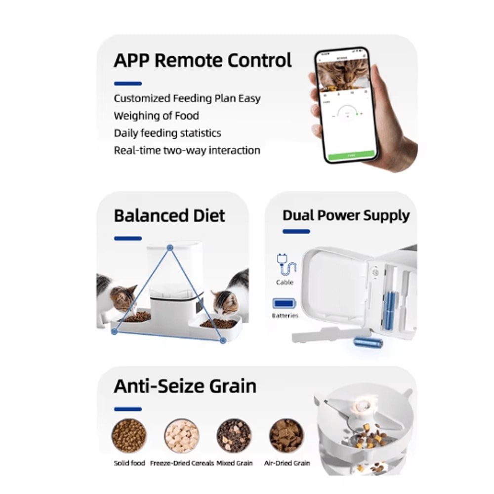6L Smart Automatic Pet Feeder WiFi Timer Food Dispenser With Stainless Steel Bowl 6