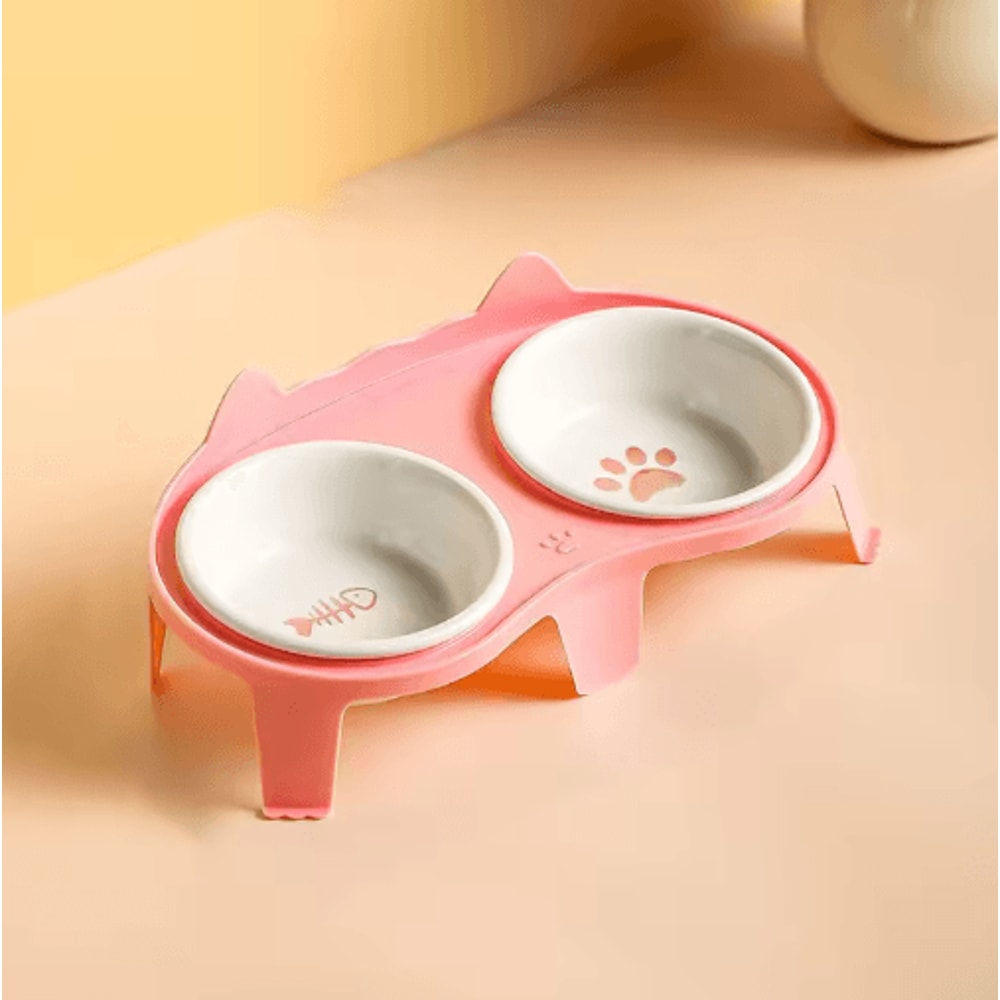 Elevated Ceramic Double Cat Bowl Slanted Food Water Feeding Set For Cats 1