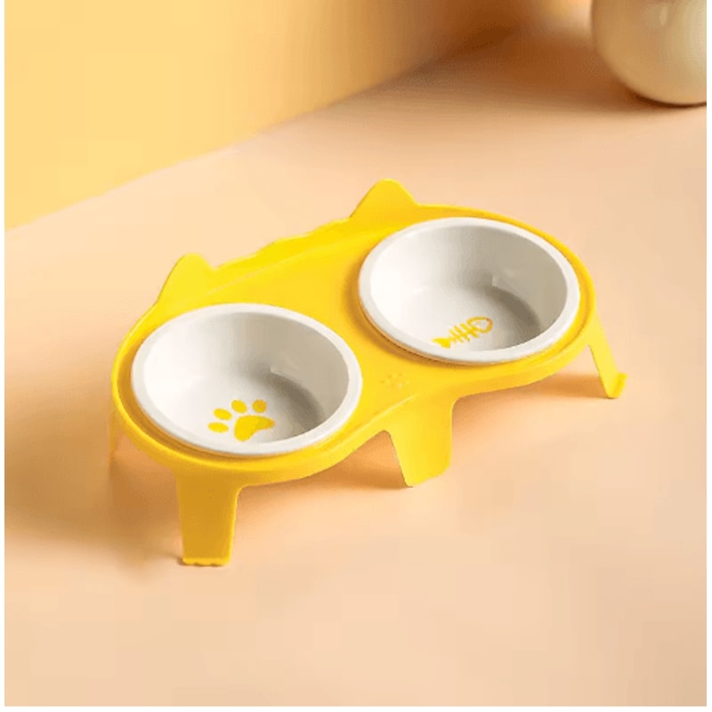 Elevated Ceramic Double Cat Bowl Slanted Food Water Feeding Set For Cats 2