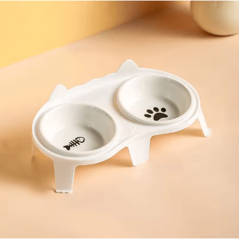 Elevated Ceramic Double Cat Bowl Slanted Food Water Feeding Set For Cats 4