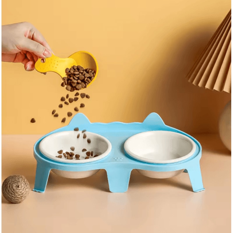 Elevated Ceramic Double Cat Bowl Slanted Food Water Feeding Set For Cats 7