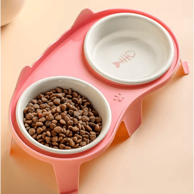 Elevated Ceramic Double Cat Bowl Slanted Food Water Feeding Set For Cats 8