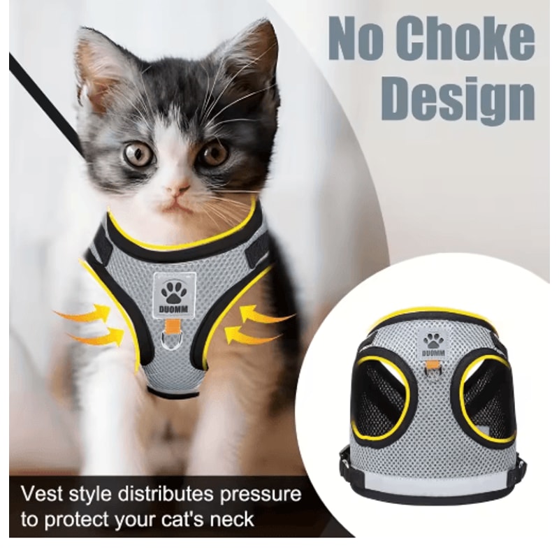 Adjustable Cat Harness Leash Set Comfortable Pet Collar And Walking Vest For Kittens 3