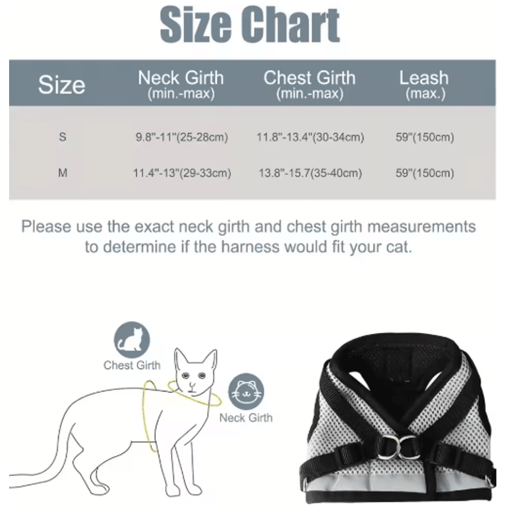 Adjustable Cat Harness Leash Set Comfortable Pet Collar And Walking Vest For Kittens 4