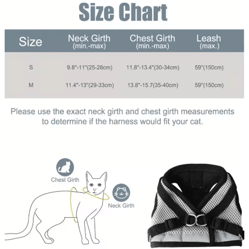 Adjustable Cat Harness Leash Set Comfortable Pet Collar And Walking Vest For Kittens 4