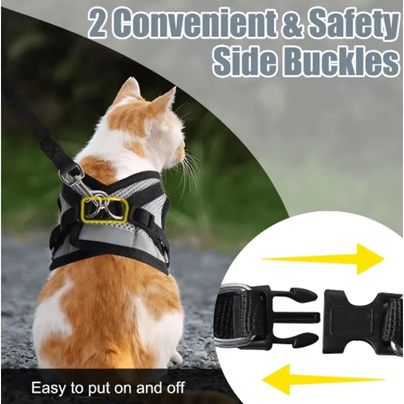 Adjustable Cat Harness Leash Set Comfortable Pet Collar And Walking Vest For Kittens 6