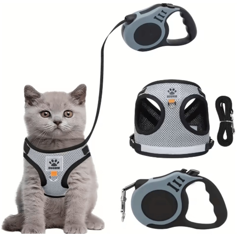 Adjustable Cat Harness Leash Set Comfortable Pet Collar And Walking Vest For Kittens 0