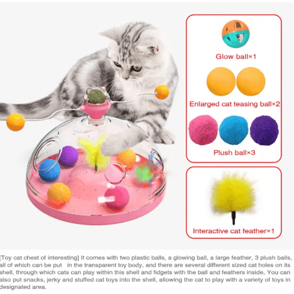 Interactive Cat Puzzle Toy Spinning Track Balls Feather Teaser Brain Game For Kittens 10