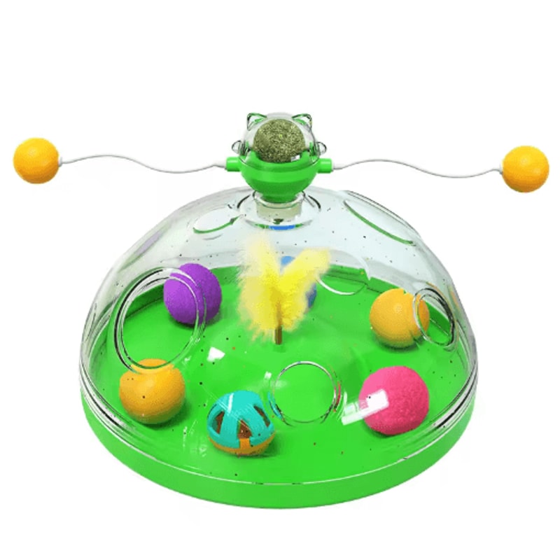 Interactive Cat Puzzle Toy Spinning Track Balls Feather Teaser Brain Game For Kittens 2