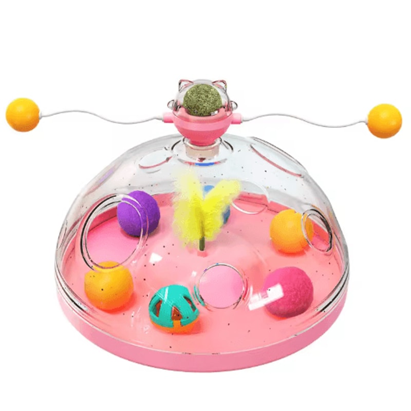 Interactive Cat Puzzle Toy Spinning Track Balls Feather Teaser Brain Game For Kittens 3