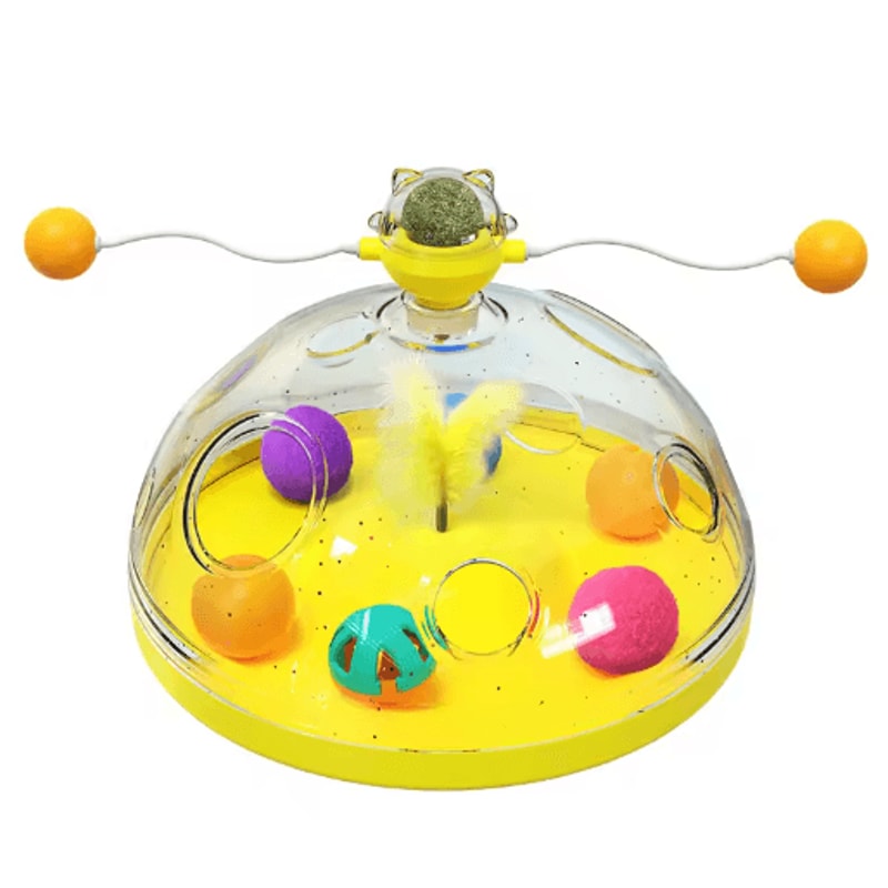 Interactive Cat Puzzle Toy Spinning Track Balls Feather Teaser Brain Game For Kittens 4