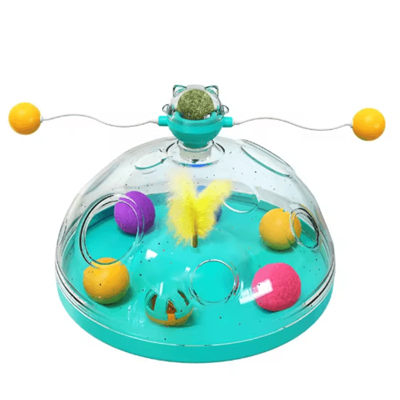 Interactive Cat Puzzle Toy Spinning Track Balls Feather Teaser Brain Game For Kittens 5