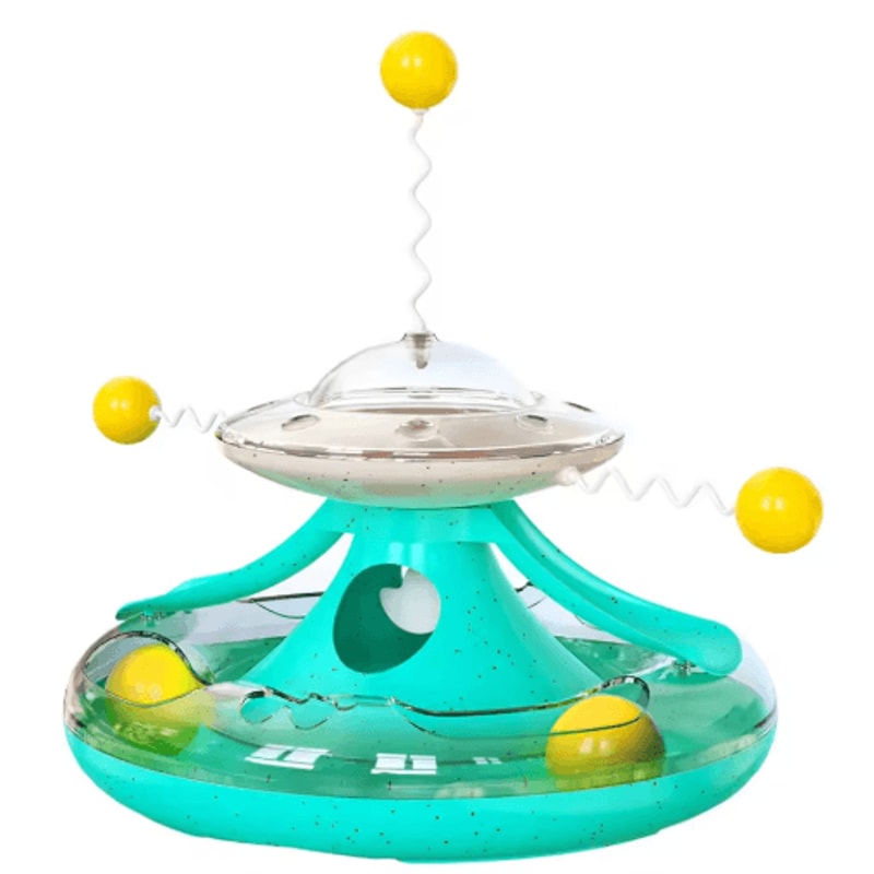 Interactive Cat Puzzle Toy Spinning Track Balls Feather Teaser Brain Game For Kittens 7