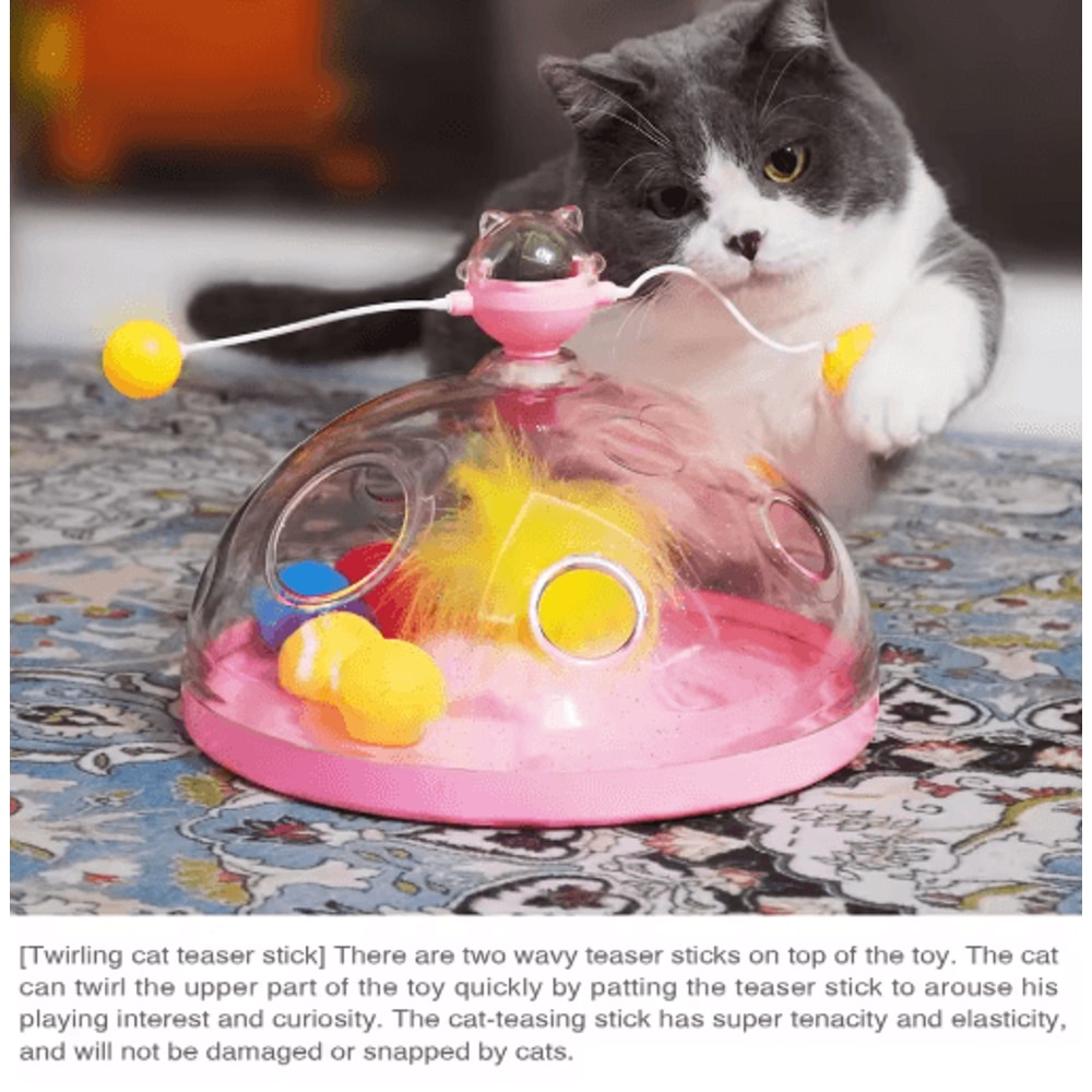 Interactive Cat Puzzle Toy Spinning Track Balls Feather Teaser Brain Game For Kittens 9