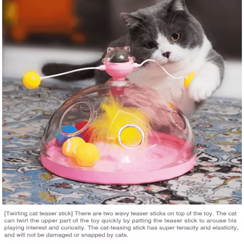 Interactive Cat Puzzle Toy Spinning Track Balls Feather Teaser Brain Game For Kittens 9