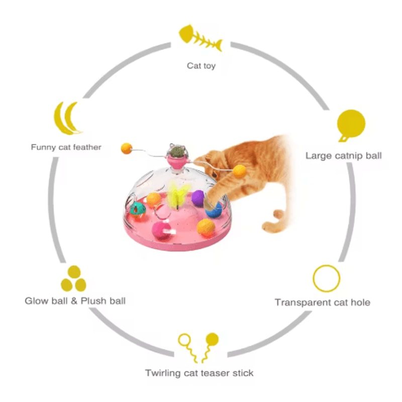 Interactive Cat Puzzle Toy Spinning Track Balls Feather Teaser Brain Game For Kittens 12