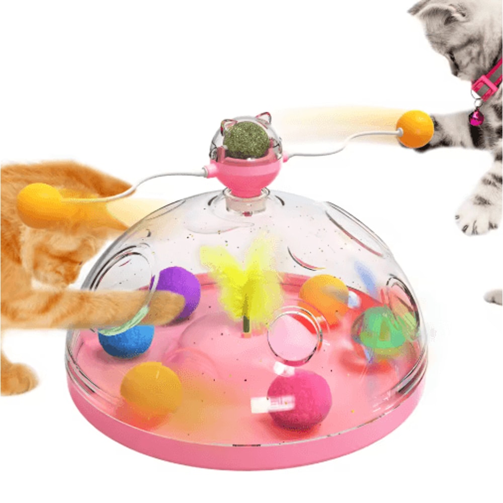 Interactive Cat Puzzle Toy Spinning Track Balls Feather Teaser Brain Game For Kittens 0