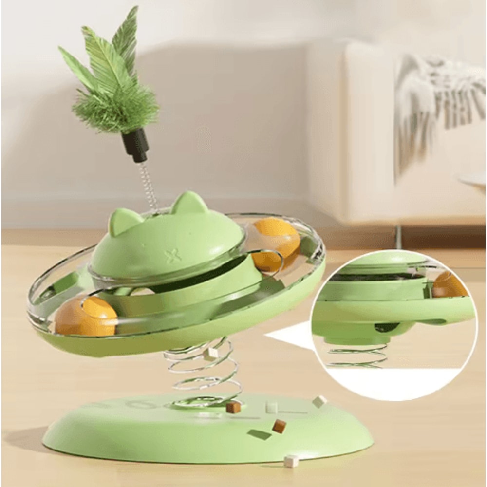 Interactive Cat Play Disc Food Dispensing Track Ball Teaser Toy For Cats 0