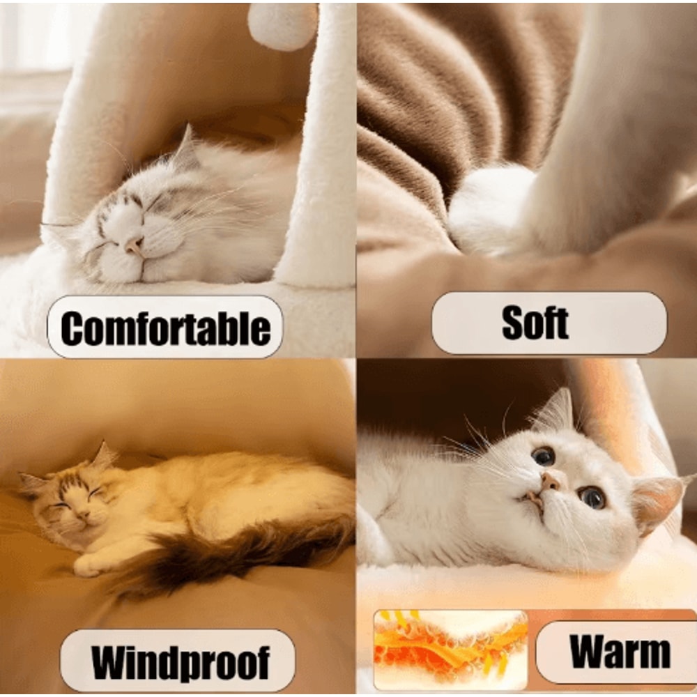 SelfWarming Plush Cat Tent Bed Cozy Winter House For Indoor Cats Small Dogs 4