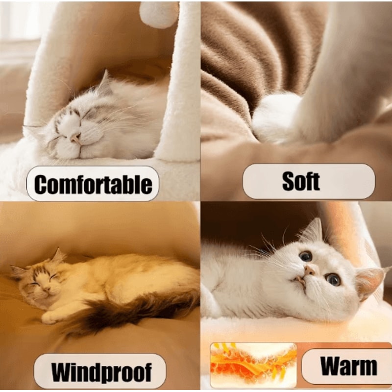 SelfWarming Plush Cat Tent Bed Cozy Winter House For Indoor Cats Small Dogs 4